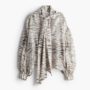 H&M Edition Lyocell Tiger Striped Tie-Neck Blouse size small